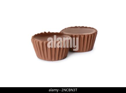 Sweet peanut butter cups isolated on white Stock Photo