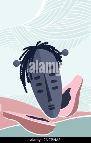 Traditional african totem mask. Afro decorative ornaments, africa culture vector cartoon illustration Stock Vector