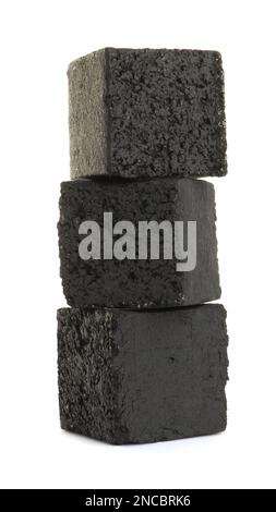 Stack of charcoal cubes for hookah on white background Stock Photo