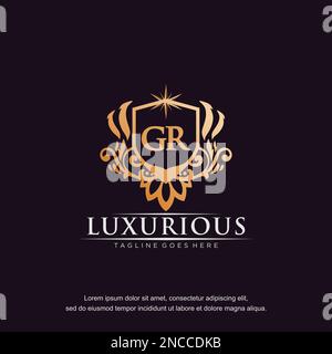 GR initial letter luxury ornament gold monogram logo template vector. Stock Vector