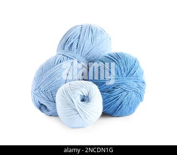Different soft colorful woolen yarns on white background Stock Photo