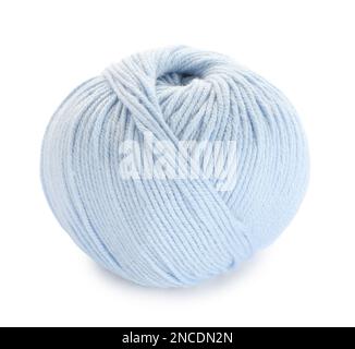 Soft Blue Woolen Yarn Isolated On White Top View Stock Photo