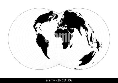 Abstract map of world. Rectangular (War Office) polyconic projection. Plan world geographical map with graticlue lines. Vector illustration. Stock Vector