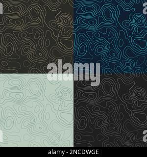 Topography patterns. Seamless elevation map tiles. Appealing isoline background. Charming tileable patterns. Vector illustration. Stock Vector