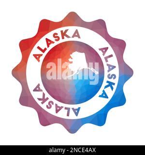 Alaska low poly logo. Colorful gradient travel logo of the us state in geometric style. Multicolored polygonal Alaska rounded sign with map for your i Stock Vector