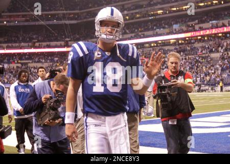 Indianapolis Colts quarterback Peyton Manning (18) after an NFL AFC wild  card football playoff game between