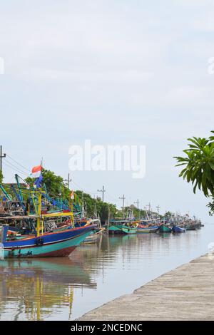 Traditional fishing boat in Pasuruan Indonesia harbor. on the island of Java Stock Photo