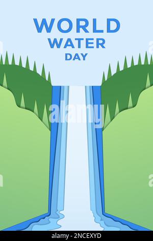 world water day paper cut style vertical banner poster illustration Stock Vector