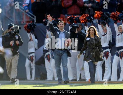 Denver Broncos' kicker Jason Elam (1) and teammate Nate Jackson (81)  celebrate Elam field goal during a game versus the Buffalo Bills at Ralph  Wilson Stadium in Orchard Park. NY. Denver Broncos