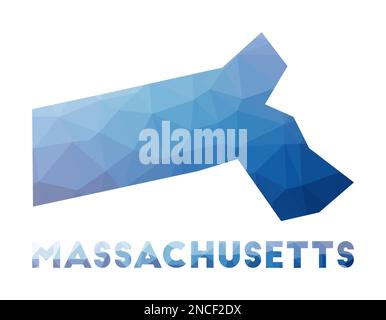 Low poly map of Massachusetts. Geometric illustration of the us state. Massachusetts polygonal map. Technology, internet, network concept. Vector illu Stock Vector