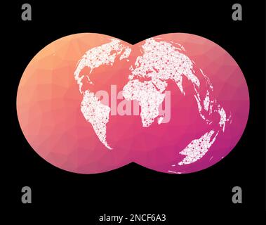 World network map. Rectangular (War Office) polyconic projection. Wired globe in Rectangular Polyconic projection on geometric low poly background. Stock Vector