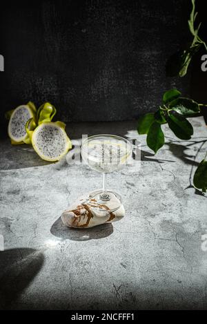 cocktail with pitahaya on a dark background. High quality photo Stock Photo