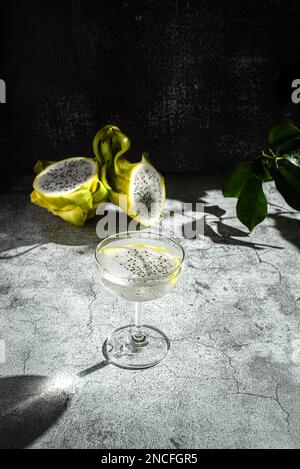 cocktail with pitahaya on a dark background Stock Photo