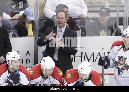 Florida Panthers' head coach Peter DeBoer yells in the first period of  the Panthers home opener against the New Jersey Devils at the Bank Atlantic  Center in Sunrise, Florida, Saturday, October 10