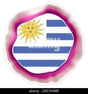 Uruguay flag in frame. Badge of the country. Layered circular sign around Uruguay flag. Awesome vector illustration. Stock Vector