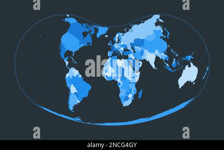 World Map. Hill eucyclic projection. Futuristic world illustration for your infographic. Nice blue colors palette. Authentic vector illustration. Stock Vector