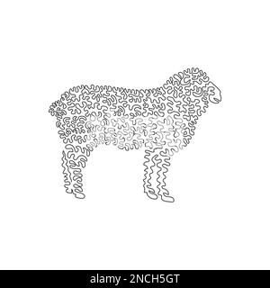 Single curly one line drawing of cute sheep. Continuous line drawing graphic design vector illustration of domesticated sheep for icon Stock Vector