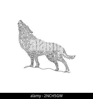 Single swirl continuous line drawing of wolves is a very intelligent creature. Continuous line drawing design vector illustration of ferocious Stock Vector