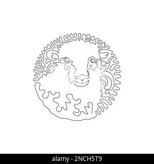 Single swirl continuous line drawing of cute sheep abstract art. Continuous line drawing design vector illustration style of domesticated sheep Stock Vector