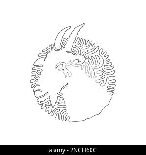 Single curly one line drawing of cute goat whose horns. Continuous line draw graphic design vector illustration of friendly domestic goat Stock Vector