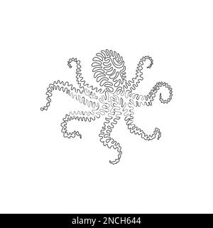 Single curly line drawing of cute octopus abstract art. Continuous line drawing graphic design vector illustration of octopus bulbous heads Stock Vector