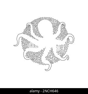 Continuous one curve line drawing. Octopuses are invertebrates with a large heads. Single line editable stroke vector illustration of funny octopus Stock Vector