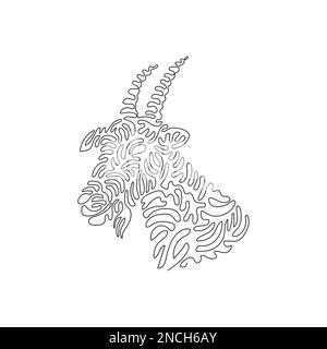 Single swirl continuous line drawing of cute horned goat. Continuous line drawing design vector illustration style of friendly domestic goat Stock Vector
