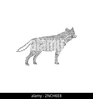 Continuous curve one line drawing of standing wolf abstract art. Single line editable stroke vector illustration of a predatory wolf for logo Stock Vector