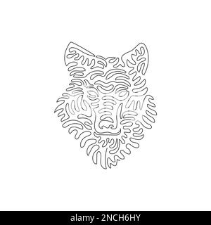 Single curly line drawing of predatory wolf abstract art. Continuous line drawing graphic design vector illustration of a wolf is a wild canine Stock Vector