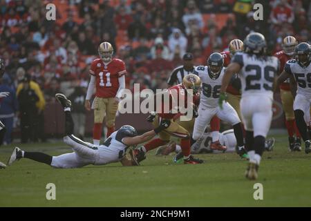 Dec. 12, 2010 - San Francisco, CA, USA - San Francisco 49ers vs Seattle  Seahawks at Candlestick Park Sunday, December 12, 2010. San Francisco 49ers  linebacker Travis LaBoy (54) strips ball from