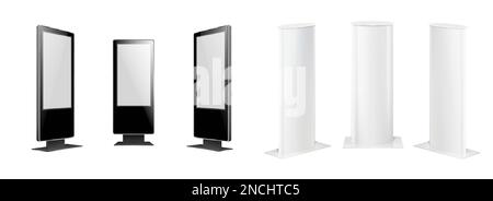 Blank black and white advertising light box stand mockup realistic set isolated vector illustration Stock Vector