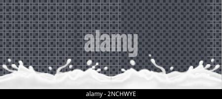 Milk splashes realistic border seamless pattern on transparent background vector illustration Stock Vector