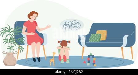 Child psychologist flat concept with woman playing with girl toddler vector illustration Stock Vector