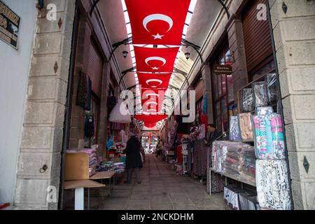 Afyonkarahisar, Turkey, January 20, 2023: Traditional turkish ottoman houses in Afyonkarahisar old town. Stock Photo