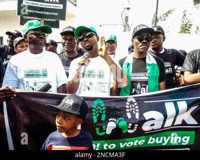 Participants during the Independence Walk from Tafawa Balewa Square (TBS) to the American Embassy to commemorate the 62nd independence anniversary of Nigeria at Tafawa Balewa Square. Lagos, Nigeria. Stock Photo