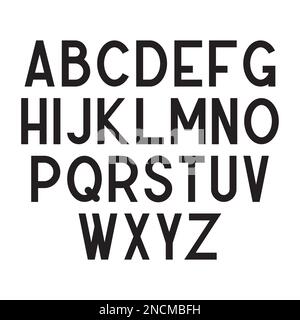 Condensed typeface, big black alphabet isolated on white background. Simple retro or modern minimalistic letters for urban graffiti, book covers or headlines Stock Vector