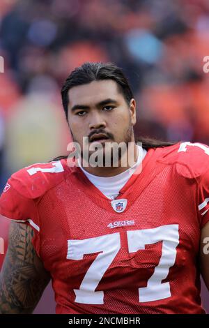 San Francisco, California, USA. 17th Oct, 2010. San Francisco 49ers guard Mike  Iupati #77 on the side line on Sunday, October 17, 2010 at Candlestick  Park, San Francisco, California. The 49ers defeated