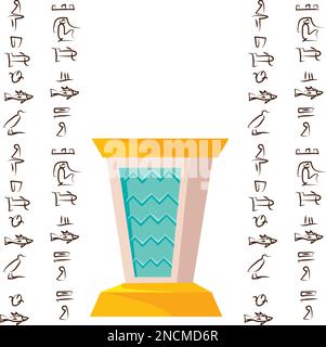 Antique empty altar or table for religious offering and Egyptian hieroglyphs, cartoon vector illustration, graphical user interface for game design isolated on white background Stock Vector