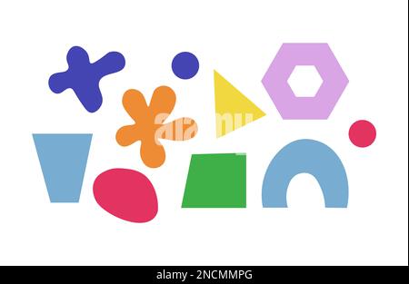 Retro vintage y2k geometric abstract shapes set. Colorful triangles, circle, rainbow. Stock Vector