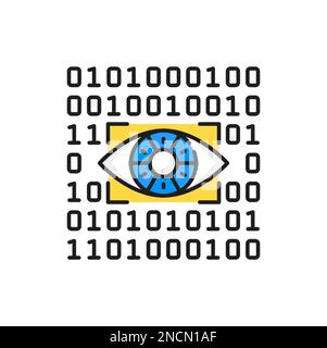 Cyber attack , eye and binary system color line icon. Vector data ransomware, binary code. Hacker attack, virus secure, safe password and data phishing Stock Vector