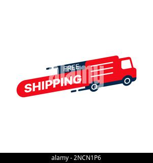 Free delivery company icon. Moving service, freight free transportation, parcel fast distribution or shop goods quick shipping vector symbol. Cargo or food express delivery icon with fast moving van Stock Vector
