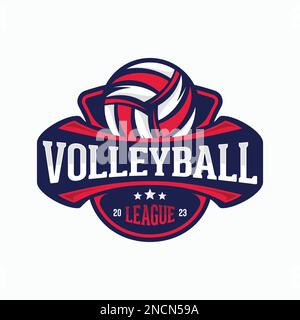 Volleyball vector logo emblem design for sport team. Vector illustration Stock Vector