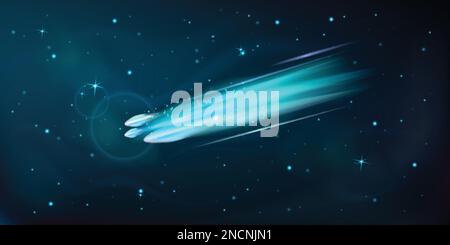 Realistic space meteor composition with outer space scenery with lots of stars and flying meteorite comet vector illustration Stock Vector