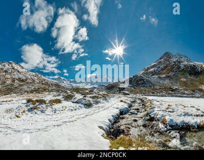 The Furggabach, Dischma valley, Piz Grialetsch, Scaletta glacier Stock Photo