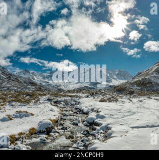 The Furggabach, Dischma valley, Piz Grialetsch, Scaletta glacier Stock Photo