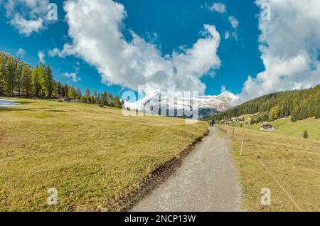 A famely takes a walk in the Dischma valley Stock Photo