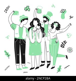 four people taking pictures on st patricks day vector illustration Stock Vector