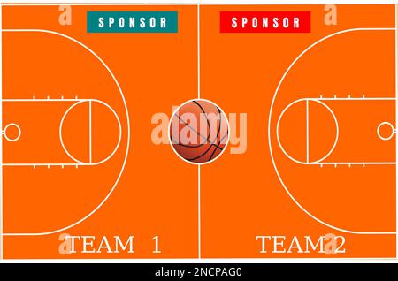 A basketball court outline with a ball and spaces for sponsor and team names enable you to design logos for basketball teams and basketball tournament Stock Vector