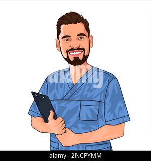 Doctor with Clipboard portrait, dentist, doctor specialist, group doctors, nursing, pharmacist, physiotherapist, veterinary, Medical nurse, male nurse Stock Photo