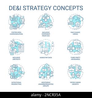 DEI strategy in workplace turquoise concept icons set Stock Vector